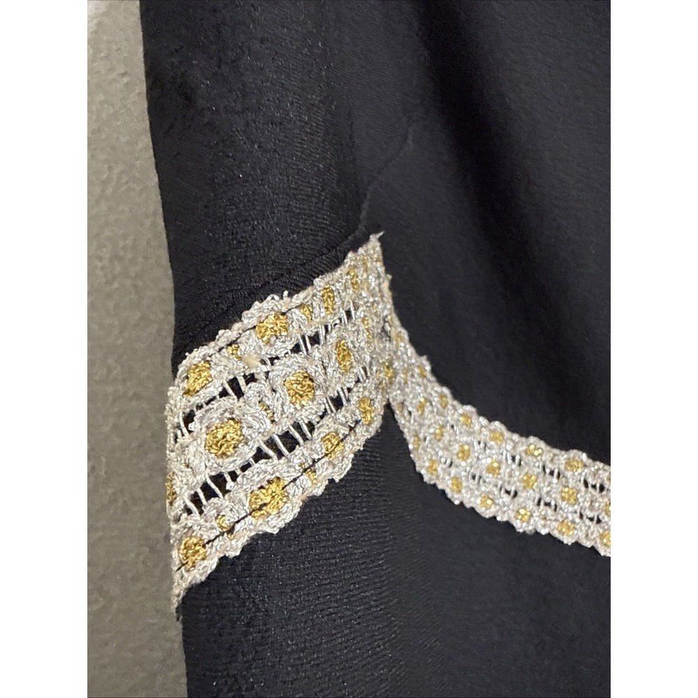 Vtg 60s 70s maxi dress womens Handmade black Empire Mod Retro Silver Gold Trim M - Picture 6 of 16